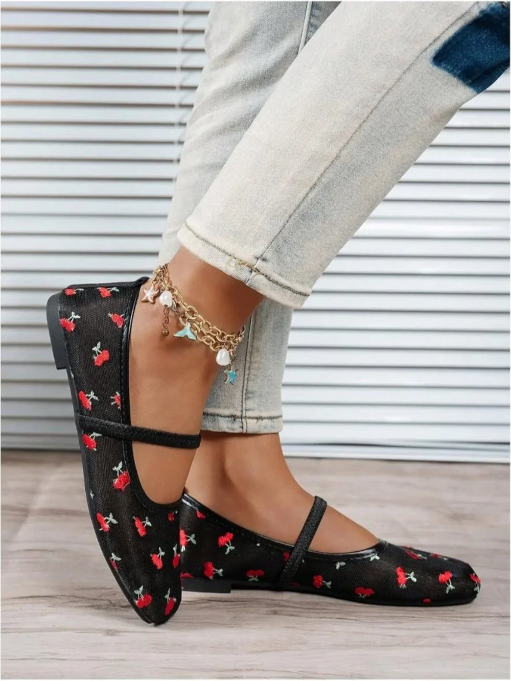 Womens Black Red Mesh Ballet Flats Lace Bow Square Toe Wedding Dressy Work Shoes